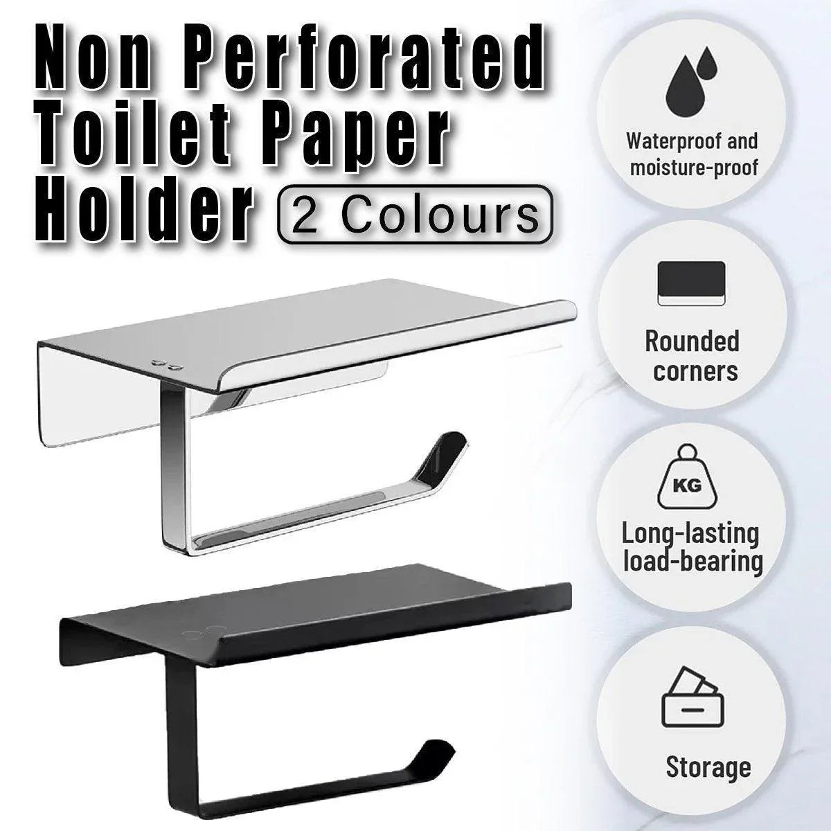 304 Stainless Steel Toilet Paper Holder Non-perforated Roll with Phone Rack - Black - Mekamart Australia