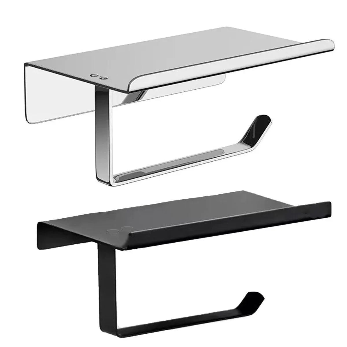 304 Stainless Steel Toilet Paper Holder Non-perforated Roll with Phone Rack - Black - Mekamart Australia