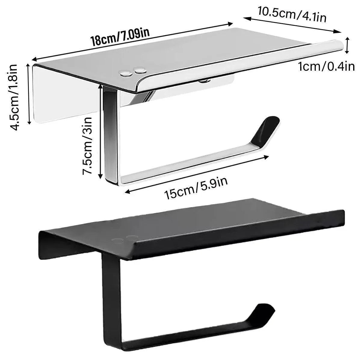 304 Stainless Steel Toilet Paper Holder Non-perforated Roll with Phone Rack - Black - Mekamart Australia