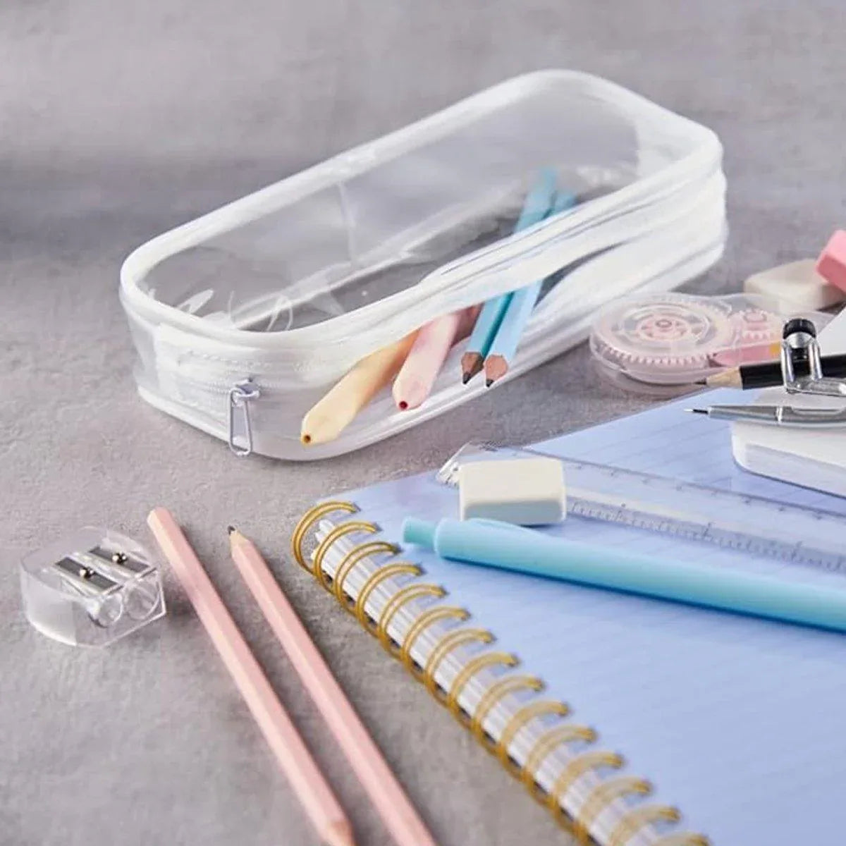 8PCS Waterproof Transparent Zipper Pencil Case Cosmetic Stationery Organizer Bag - Mekamart Australia