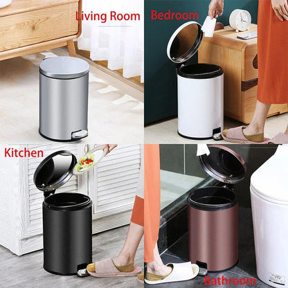 Trash Can Double Layer Foot Pedal Design with Lid Household Bin Kitchen Bathroom - Black - Mekamart Australia