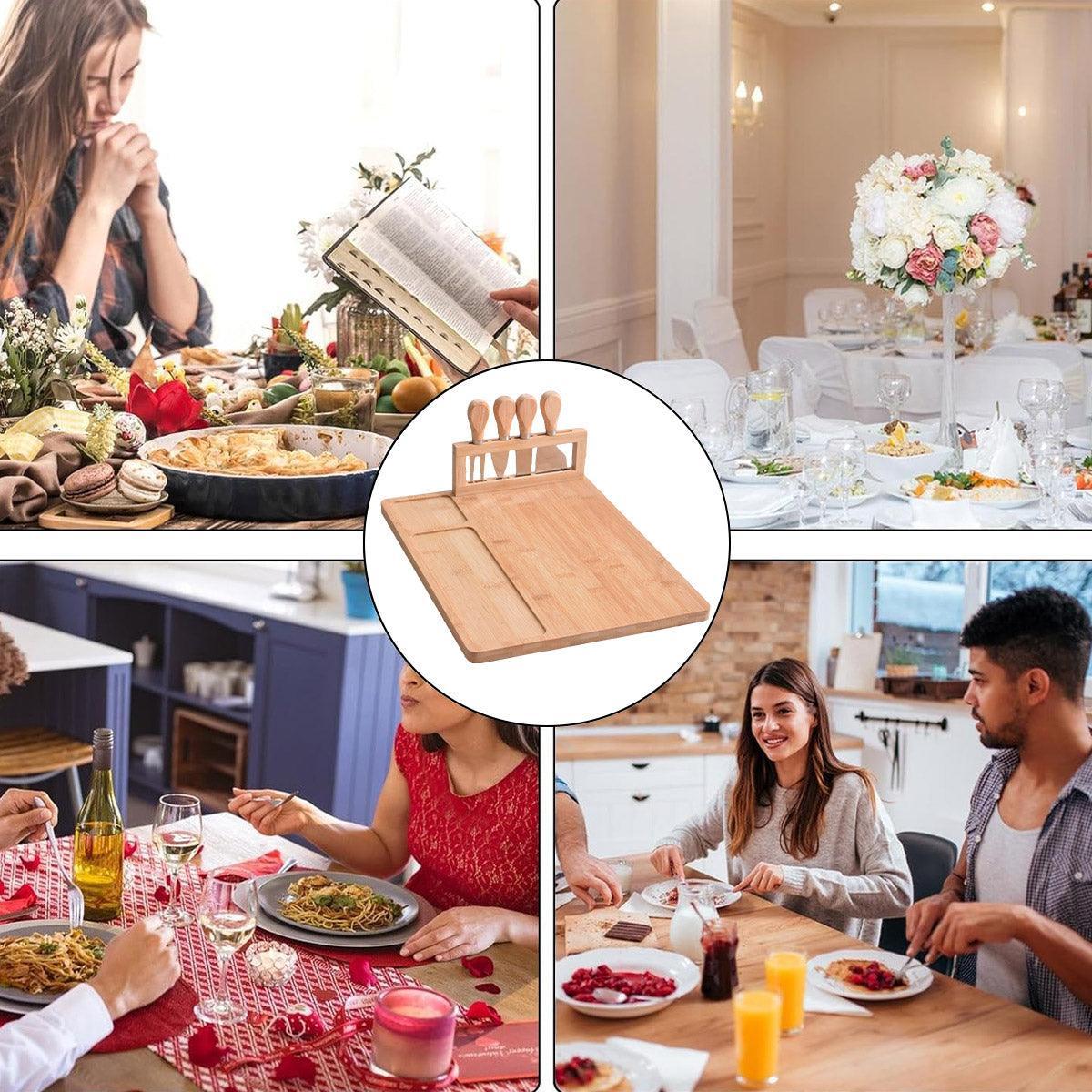 Bamboo Chopping Board Cheese Board Set with Knife Kitchen Charcuterie Serving - Mekamart Australia