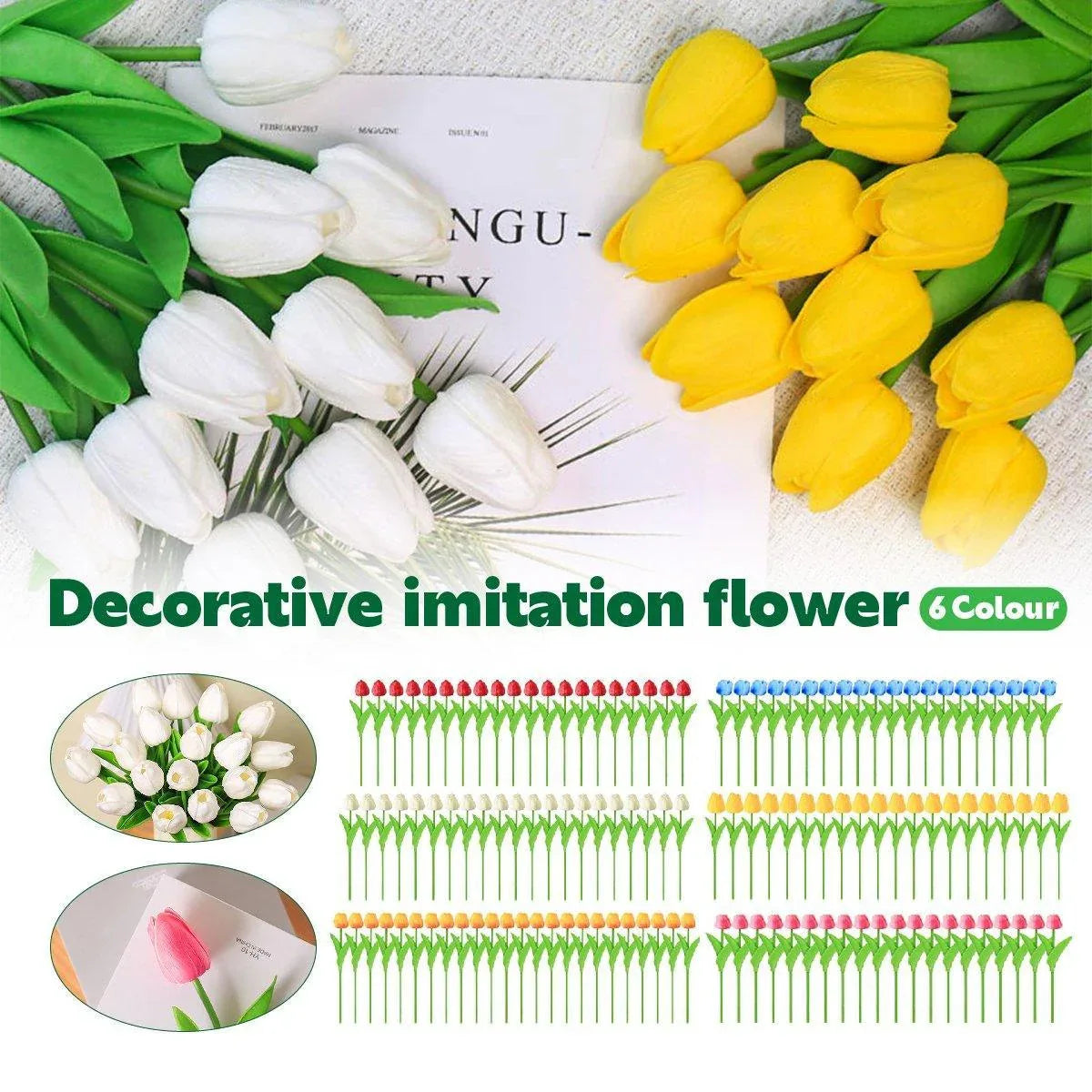 20PCS Real Touch Artificial Tulip Bouquet Fake Flowers for Home Wedding Decor - Yellow - Mekamart Australia