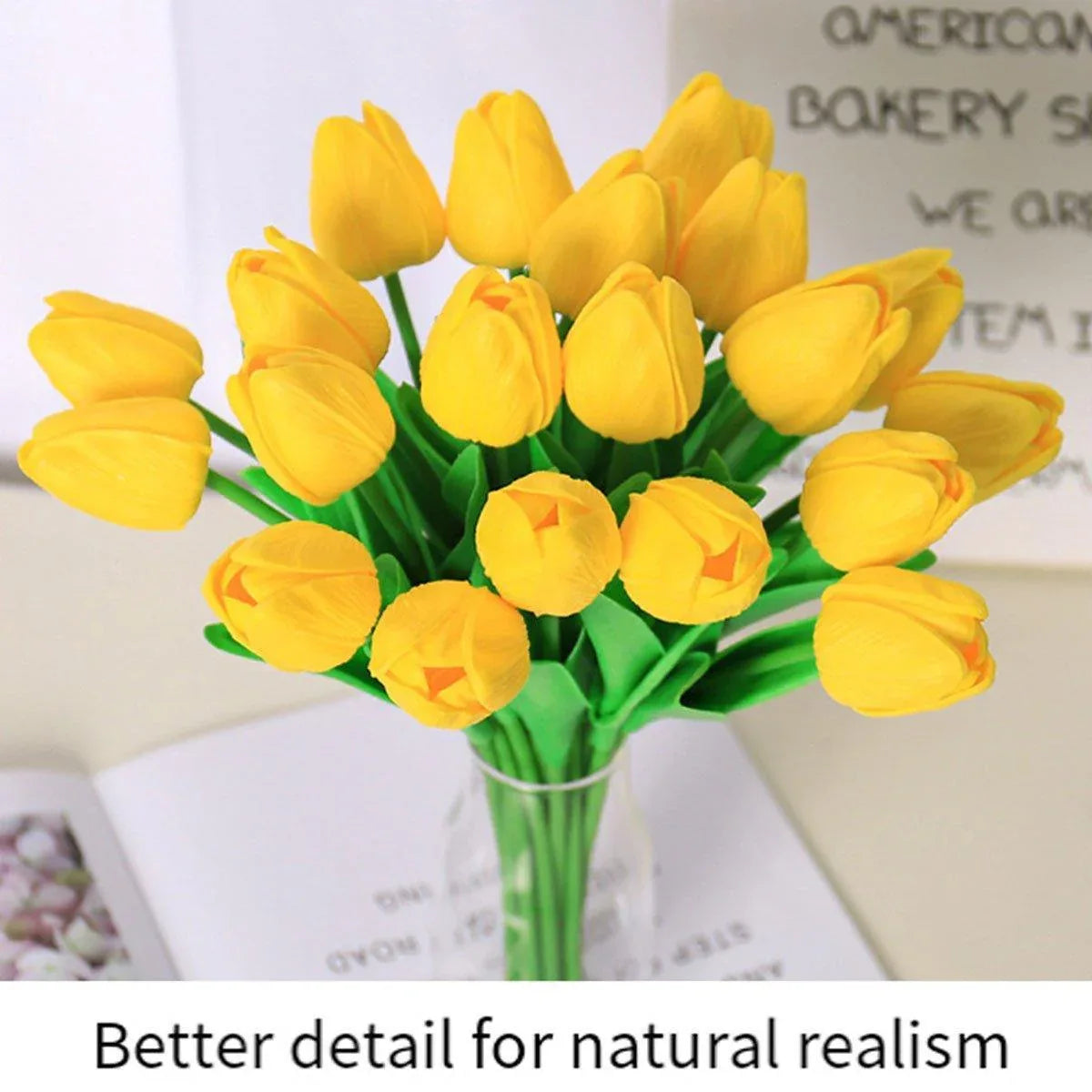 20PCS Real Touch Artificial Tulip Bouquet Fake Flowers for Home Wedding Decor - Yellow - Mekamart Australia