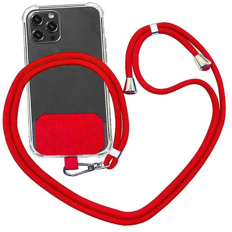 Adjustable Phone Lanyard with Patch for Most Cases Neck Strap Holder - Red