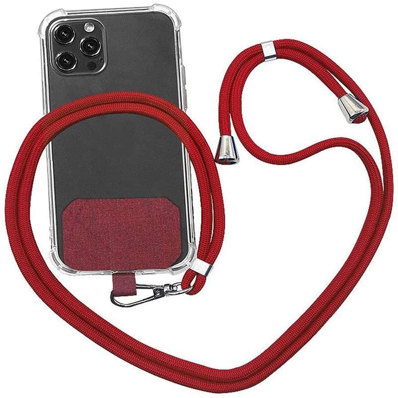 Adjustable Phone Lanyard with Patch for Most Cases Neck Strap Holder - Wine Red