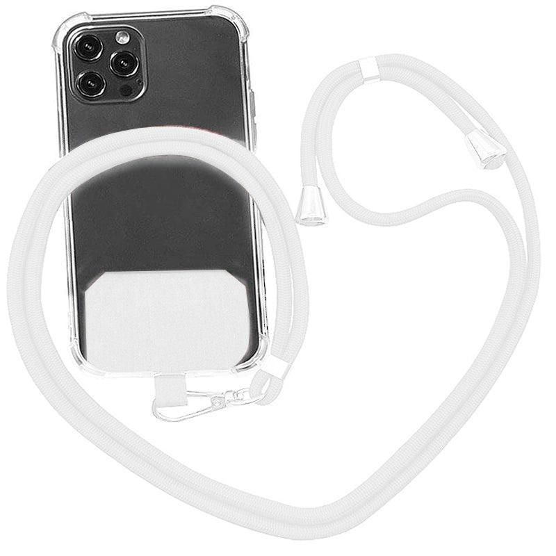 Adjustable Phone Lanyard with Patch for Most Cases Neck Strap Holder - White