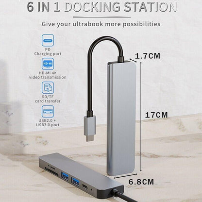 8/6/4-In-1 Usb-C Hub Adapter Type-C Hub Hdmi For Macbook Pro/Air Ipad Pro Laptop - 6-IN-1
