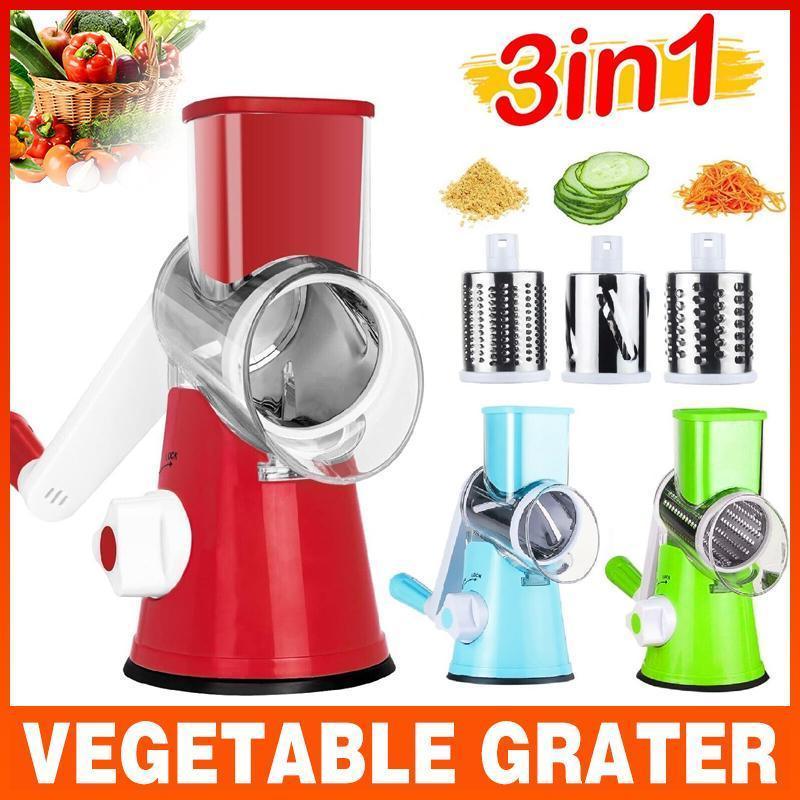 Kitchen Vegetable Fruit Slicer Cutter Shredder Food Manual Rotary Grater Chopper - Blue - Mekamart Australia