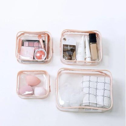 4pcs Durable PVC Cosmetic Bags Easy to Clean Multiple Sizes and Colours 9 Shades - 4pcs-Black - Mekamart Australia