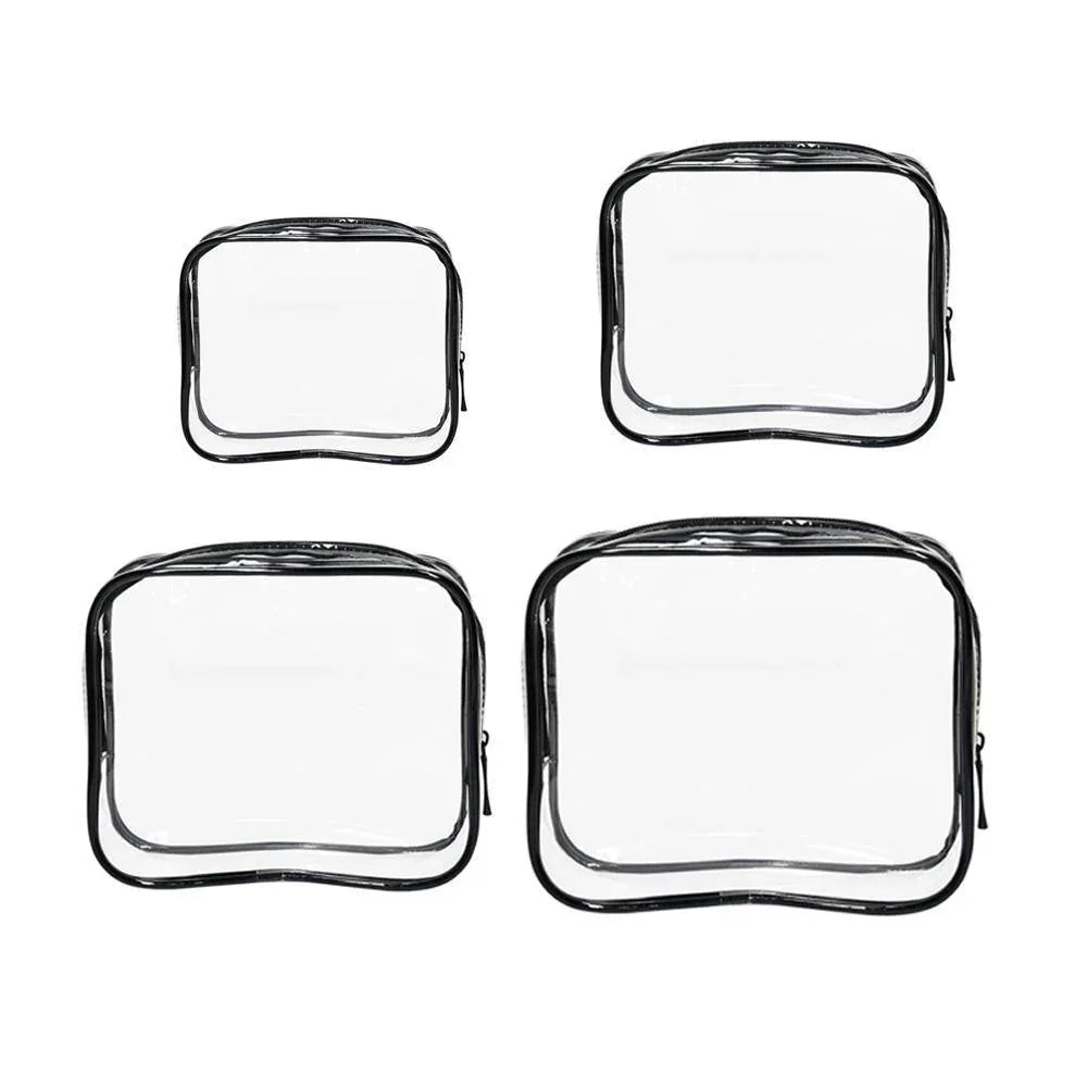 4pcs Durable PVC Cosmetic Bags Easy to Clean Multiple Sizes and Colours 9 Shades - 4pcs-Black - Mekamart Australia