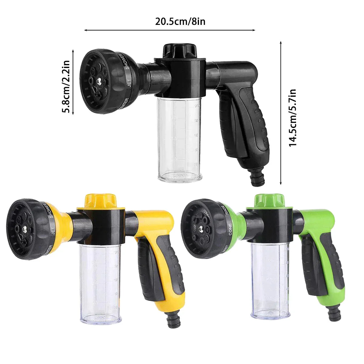 Washing Nozzle Plant Pet Hose 8-Mode Garden Car Water Foam Sprayer Soap Dispenser - Green - Mekamart Australia