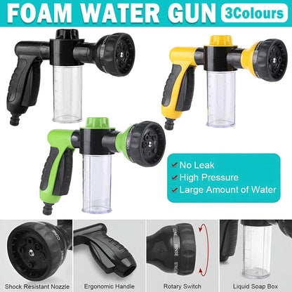Washing Nozzle Plant Pet Hose 8-Mode Garden Car Water Foam Sprayer Soap Dispenser - Yellow - Mekamart Australia