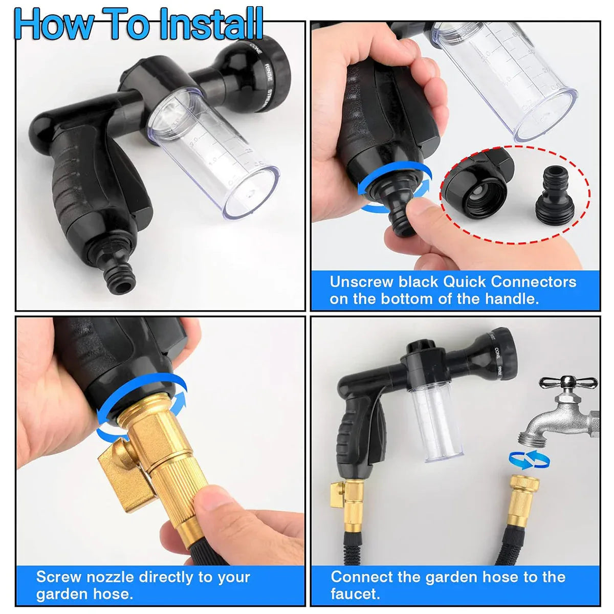 Washing Nozzle Plant Pet Hose 8-Mode Garden Car Water Foam Sprayer Soap Dispenser - Yellow - Mekamart Australia
