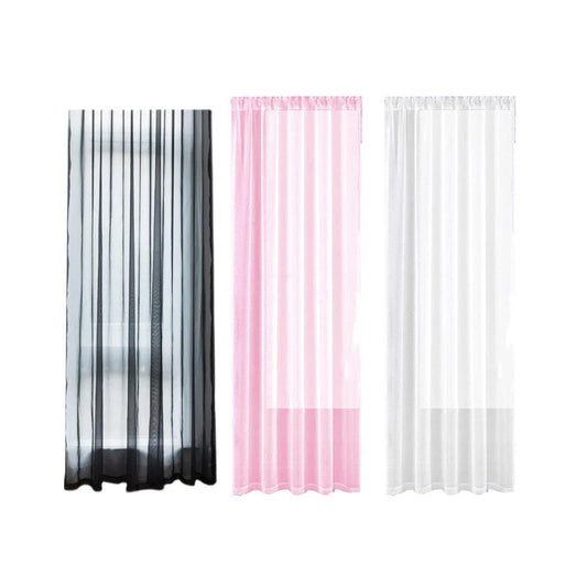 Sheer Voile Curtains Rod Pocket Window Panel for Bedroom 140cm x 230cm Drapes - Black - Mekamart Australia