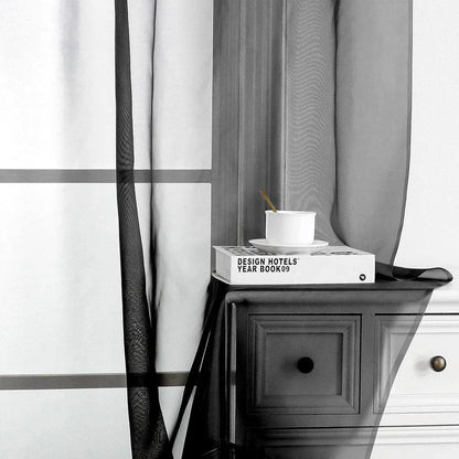 Sheer Voile Curtains Rod Pocket Window Panel for Bedroom 140cm x 230cm Drapes - Black - Mekamart Australia