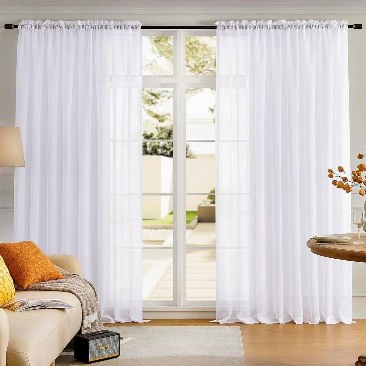 Sheer Voile Curtains Rod Pocket Window Panel for Bedroom 140cm x 230cm Drapes - Black - Mekamart Australia