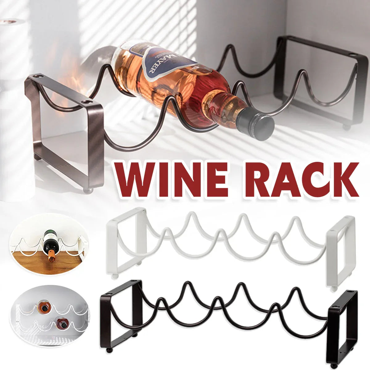 Iron Wine Rack Bottle Holder Metal Display Stand Tabletop Decorative Storage - White - Mekamart Australia