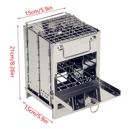 Square Wood Stove Mini Folding Grill Outdoor Camping Portable BBQ Cooking Rack - Mekamart Australia