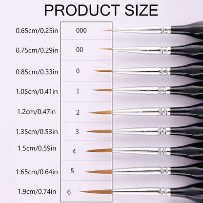 9PCS Fine Detail Paint Brush Set for Watercolour Gouache Acrylic Miniature Art