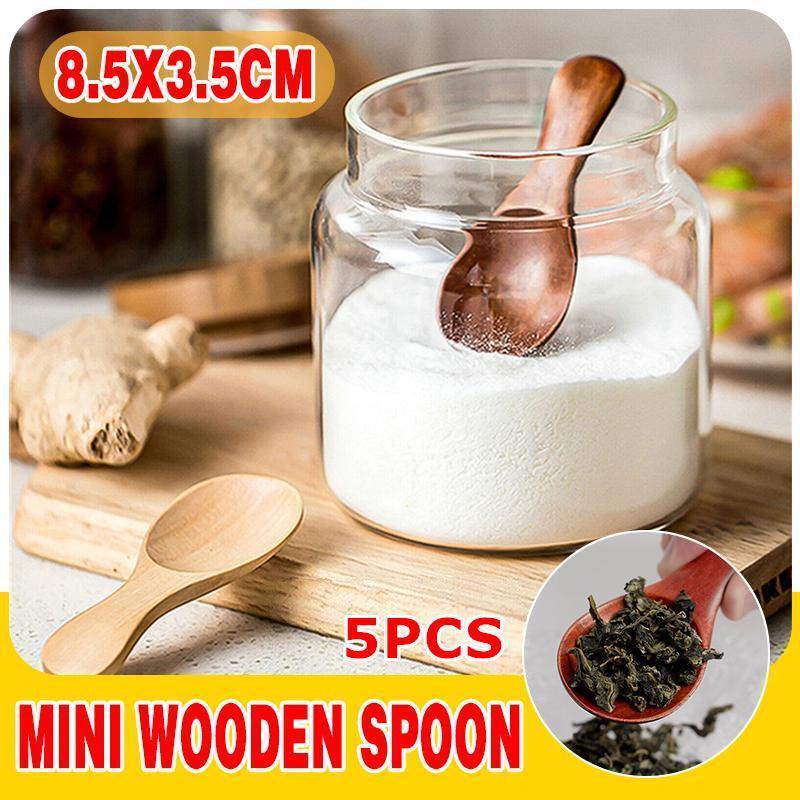 5PCS Mini Wooden Spoons Natural Wood Spice Condiment Dessert Scoops - Beige - Mekamart Australia