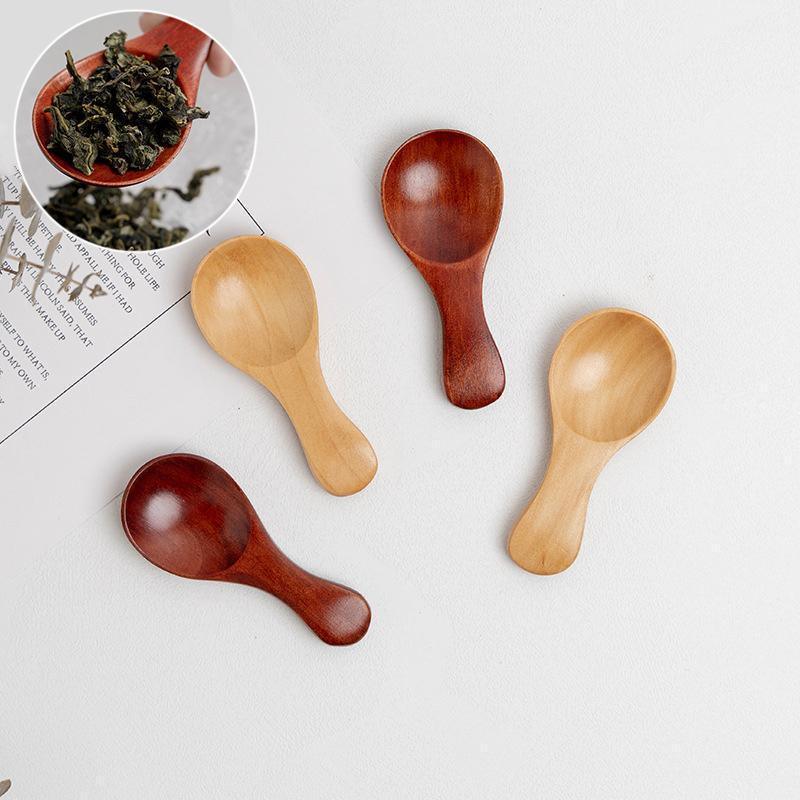 5PCS Mini Wooden Spoons Natural Wood Spice Condiment Dessert Scoops - Red - Mekamart Australia