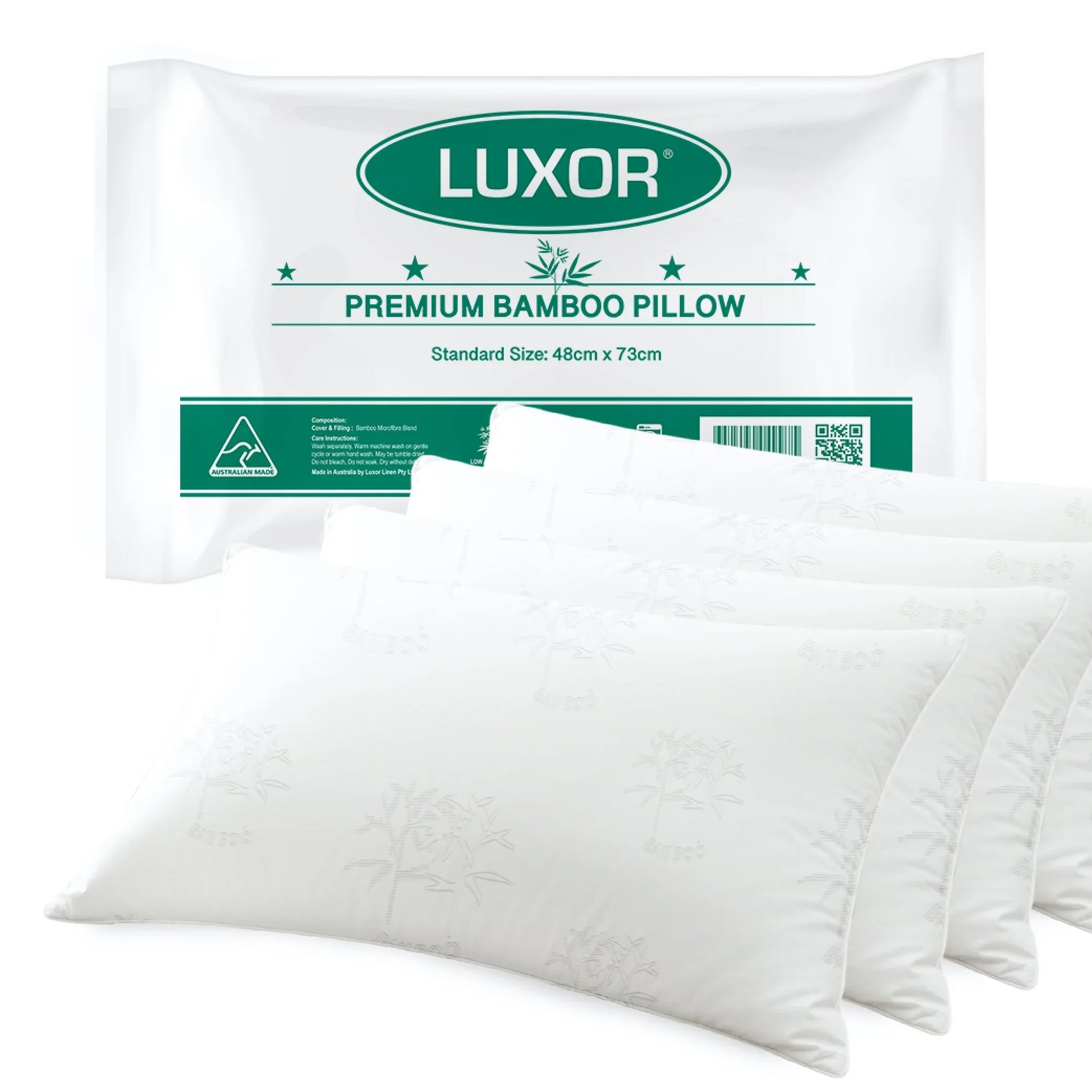 Luxor Australian Made Bamboo Cooling Pillow Standard Size Four Pack - Mekamart Australia