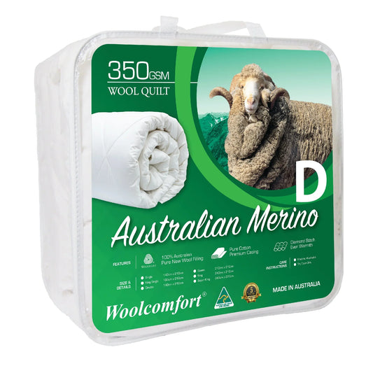 Woolcomfort Aus Made Merino Wool Quilt 350GSM 180x210cm Double Size - Mekamart Australia