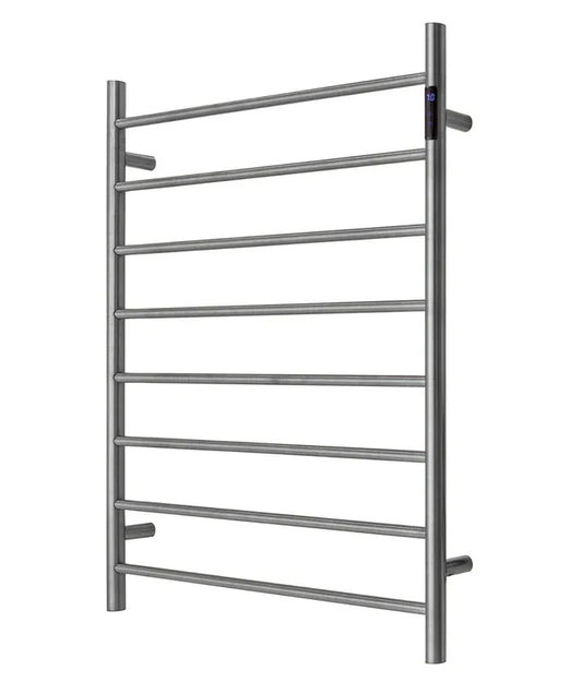 Premium Gunmetal Heated Towel Rack with LED control - 8 Bars, Round Design, AU Standard, 1000x850mm Wide - Mekamart Australia