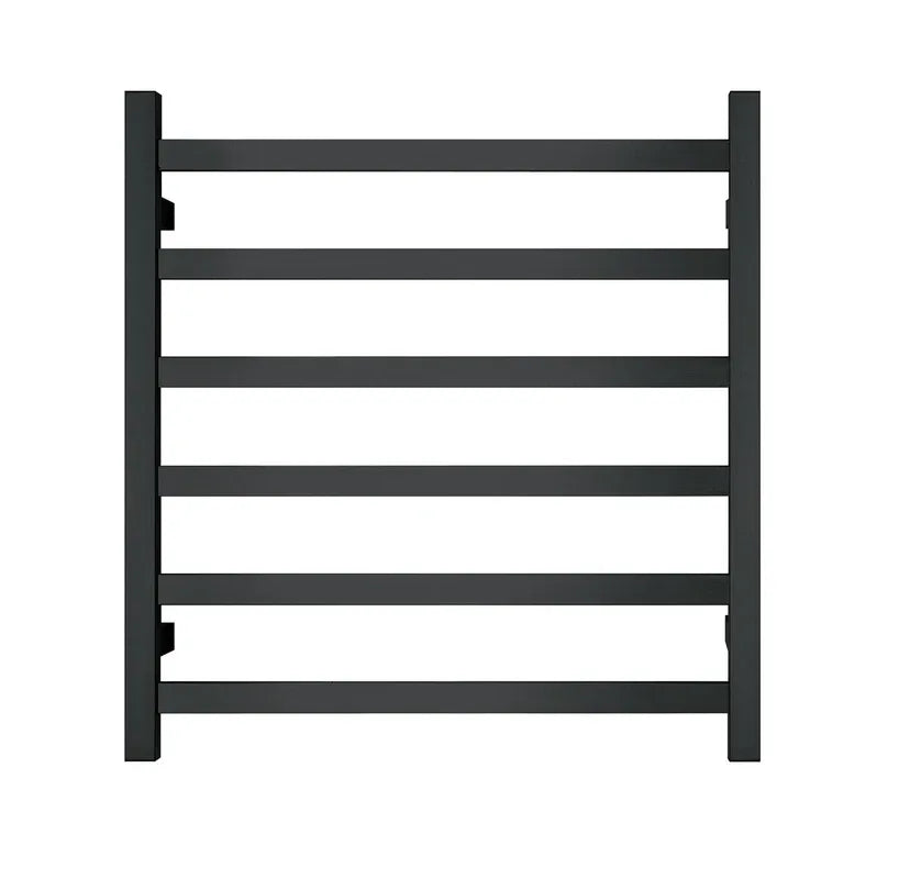Premium Matte Black Heated Towel Rack - 6 Bars, Square Design, AU Standard, 650x620mm Wide - Mekamart Australia