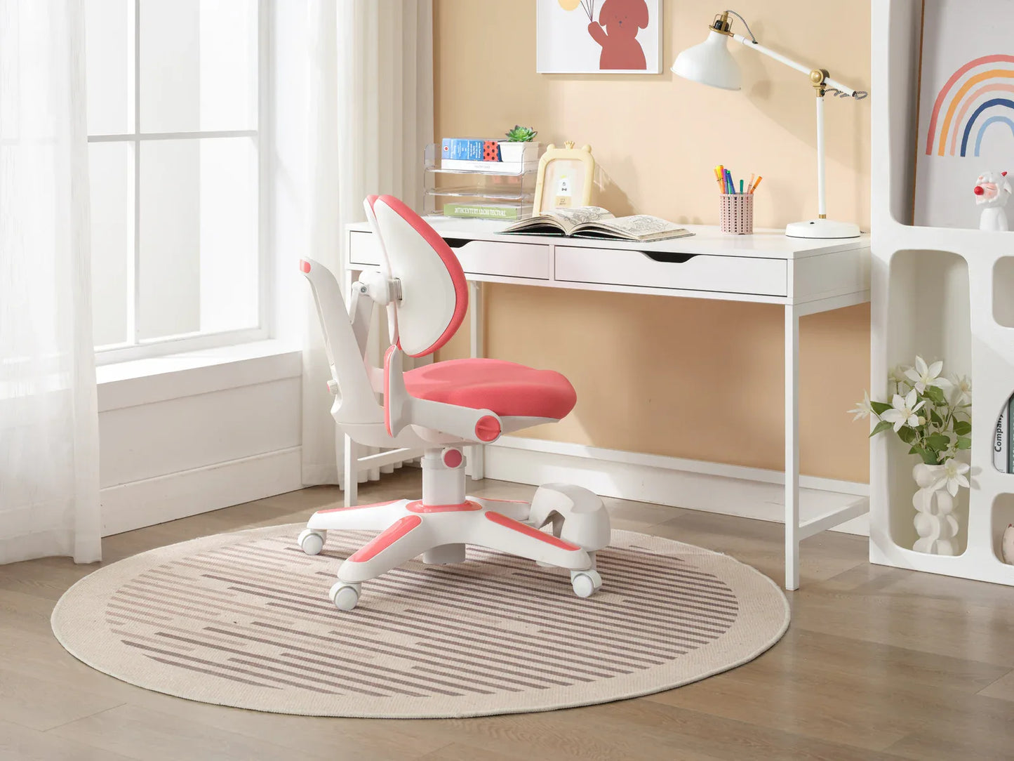 2x Ergonomic Children Kids Study Chairs Height Adjustable - Pink - Mekamart Australia