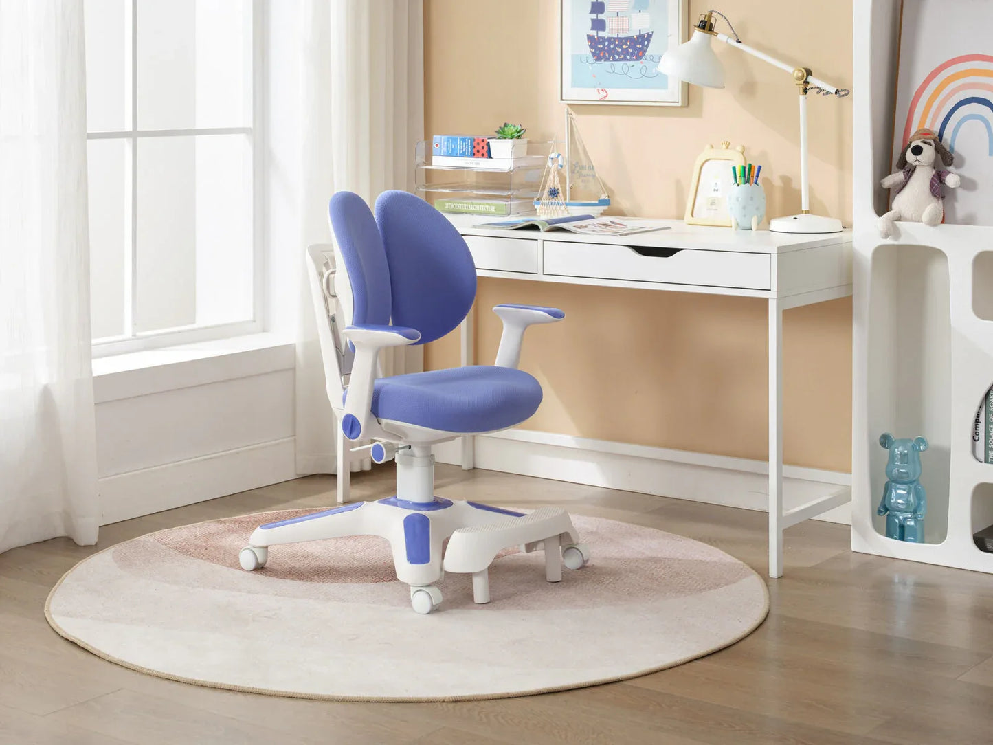 Ergonomic Kids Study Chair & Adjustable Electric Standing Desk Set – Blue Chair & Black Desk - Mekamart Australia