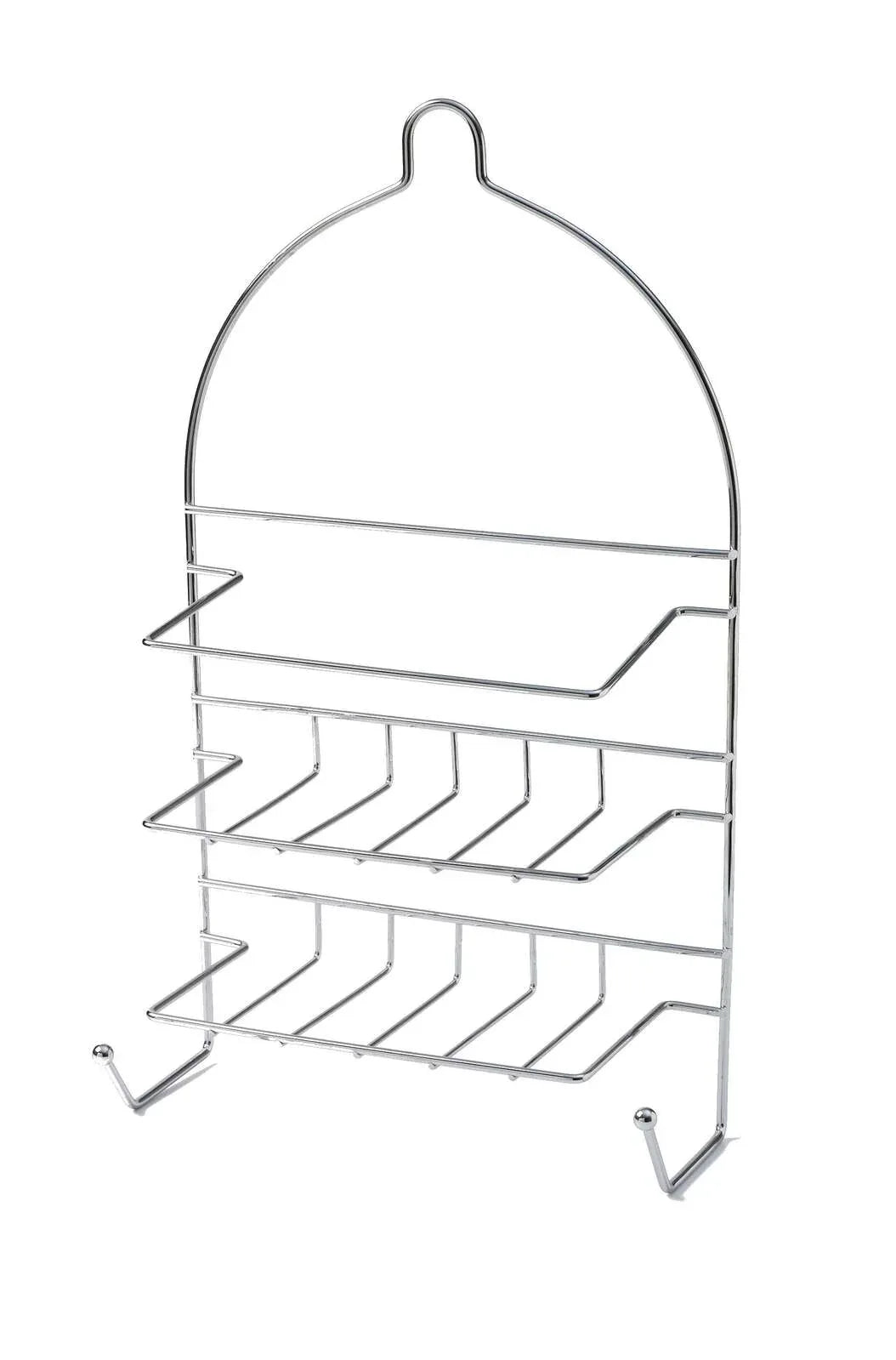 2-Tier Shower Caddy Bath Rack Chrome Hanging Hook Basket 25 x 10 x 43cm - Silver - Mekamart Australia