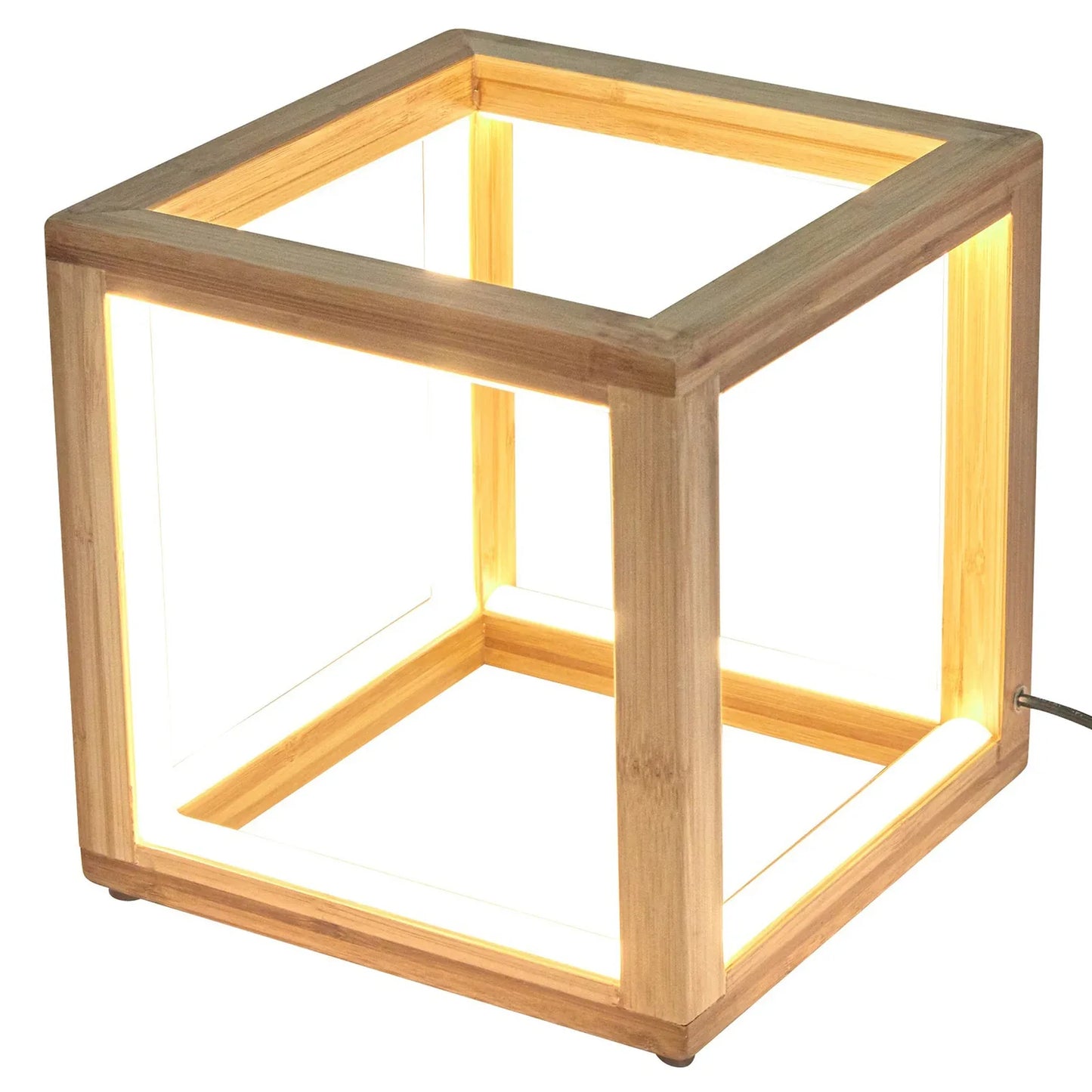 Bamboo Cube LED Lamp Modern Light Minimalistic Scandi - Natural - Mekamart Australia