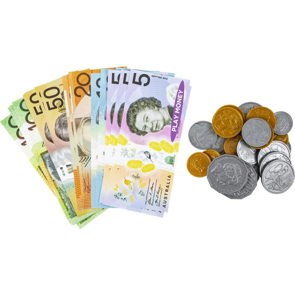 44pcs Australian Play Money Coins & Notes Maths Pretend Shopping - Mekamart Australia