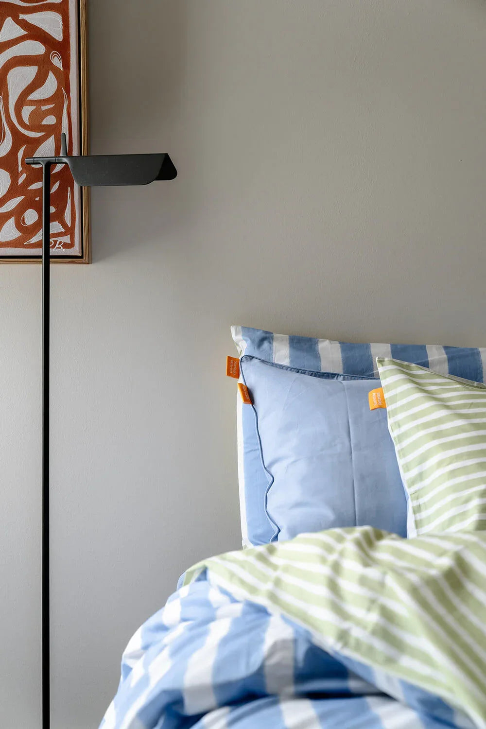 100% Cotton Duvet Quilt Cover Set w/ 2 Pillow Cases in Reversible Blue/Green/White Stripe - Single - Mekamart Australia