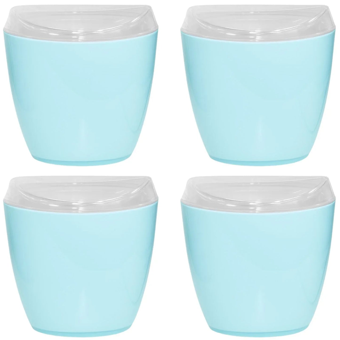 4x Oval Swing Top Waste Rubbish Bin Acrylic Lightweight Compact Bathroom Office in Blue - Mekamart Australia