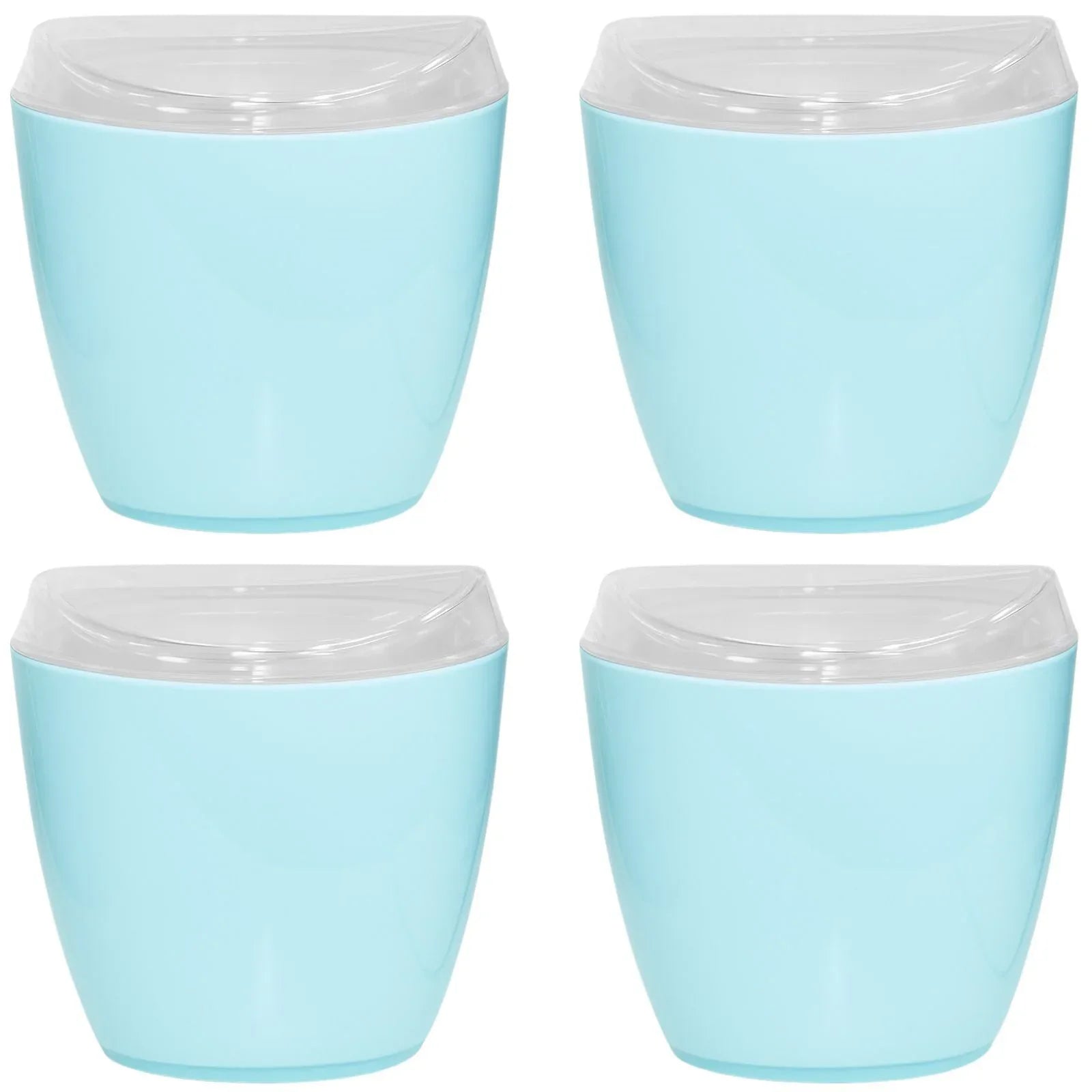4x Oval Swing Top Waste Rubbish Bin Acrylic Lightweight Compact Bathroom Office in Blue - Mekamart Australia