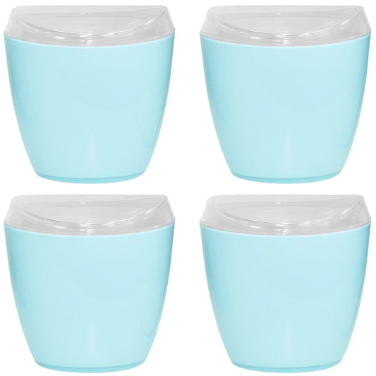 4x Oval Swing Top Waste Rubbish Bin Acrylic Lightweight Compact Bathroom Office in Blue - Mekamart Australia