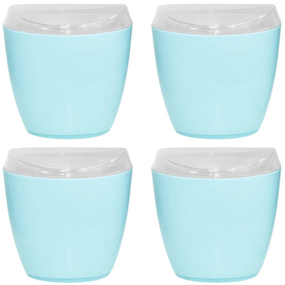 4x Oval Swing Top Waste Rubbish Bin Acrylic Lightweight Compact Bathroom Office in Blue - Mekamart Australia