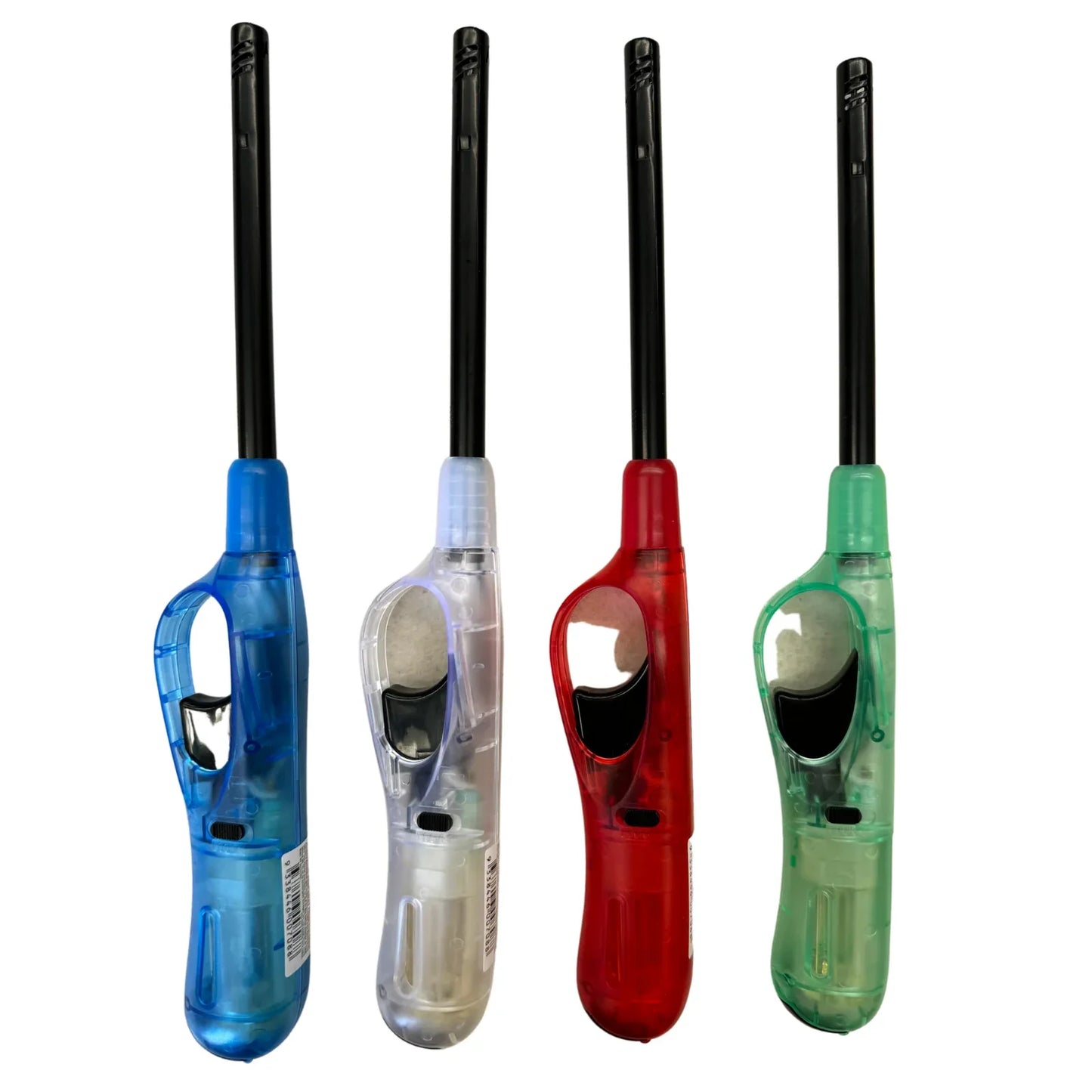 12x Clear Long Gas Lighter for BBQ Kitchen Cigarette w/ Safety Lock - Assorted Colours - Mekamart Australia