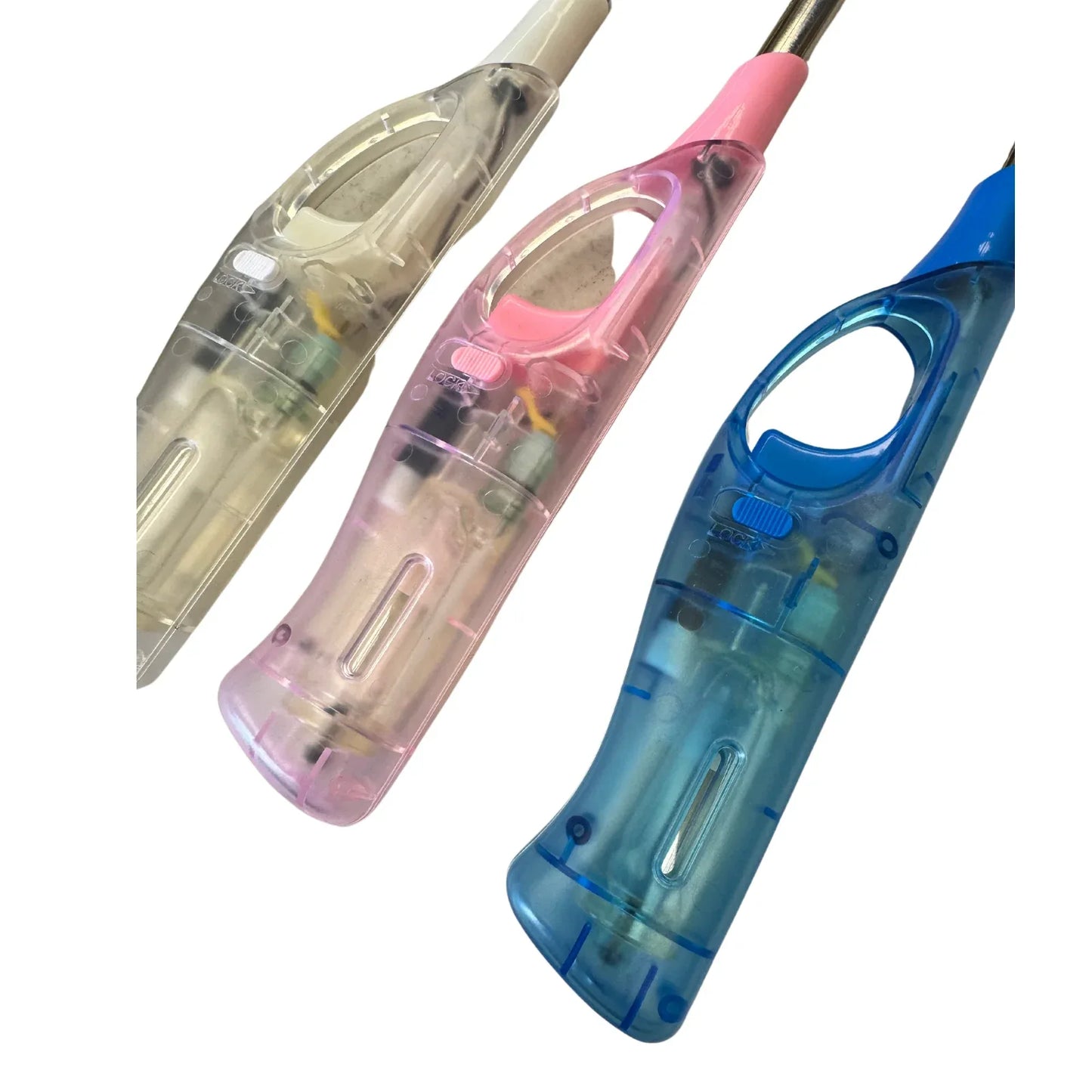 1x Clear Long Gas Lighter for BBQ Kitchen Cigarette w/ Safety Lock - Assorted Colours - Mekamart Australia