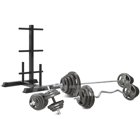 CORTEX 90kg Tri-Grip Standard Barbell Weight Set with Weight Tree 25mm