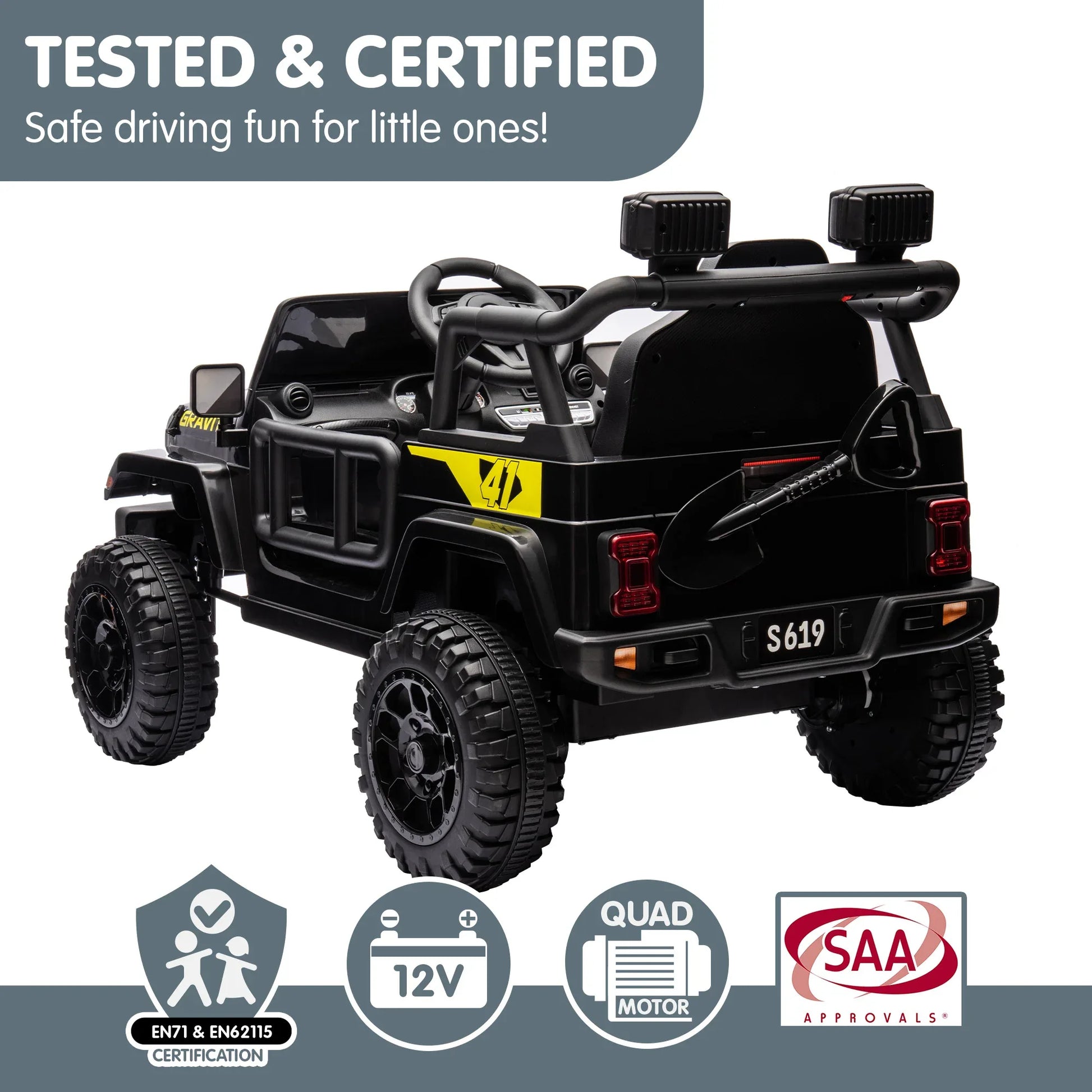 12V Kids Electric Ride On Jeep – Black - Mekamart Australia