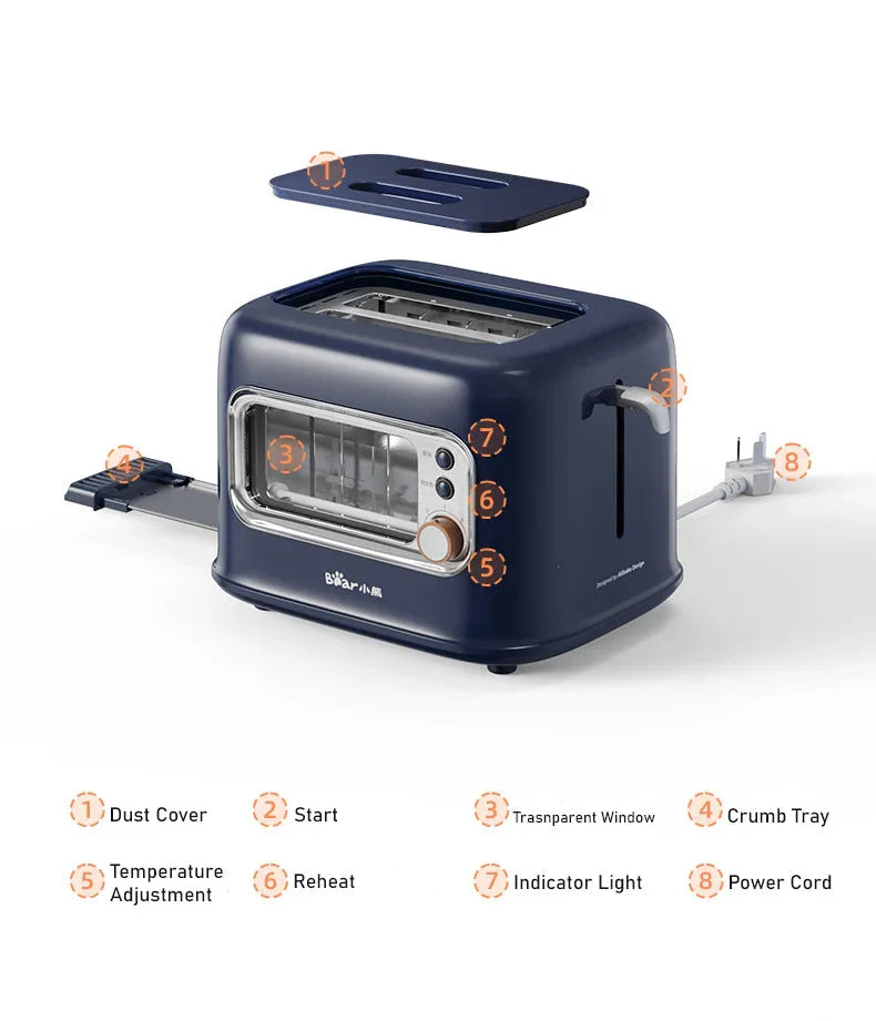 BEAR Double Slots Bread Toaster With Glass Window DSL-C02X1 - Mekamart Australia
