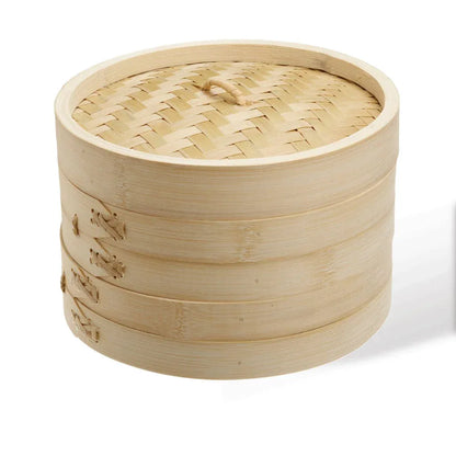 8 Inch Bamboo Steamer Set-2 Steamer Baskets With 1 Lid - Mekamart Australia