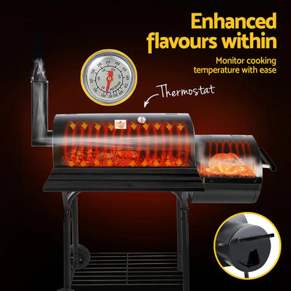 2 in1 BBQ Smoker Charcoal Grill Roaster Portable Offset Outdoor Camping Barbecue - Mekamart Australia