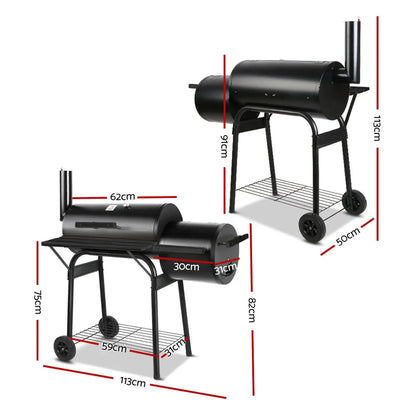 2 in1 BBQ Smoker Charcoal Grill Roaster Portable Offset Outdoor Camping Barbecue - Mekamart Australia