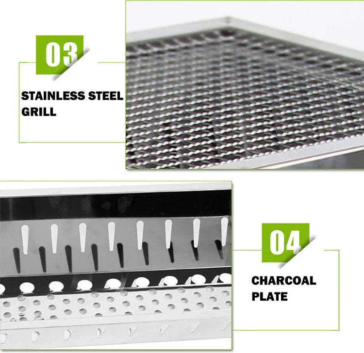 Stainless Steel Portable Outdoor BBQ Barbecue Grill Set Charcoal Kebab Picnic Camping Sets Large - Mekamart Australia