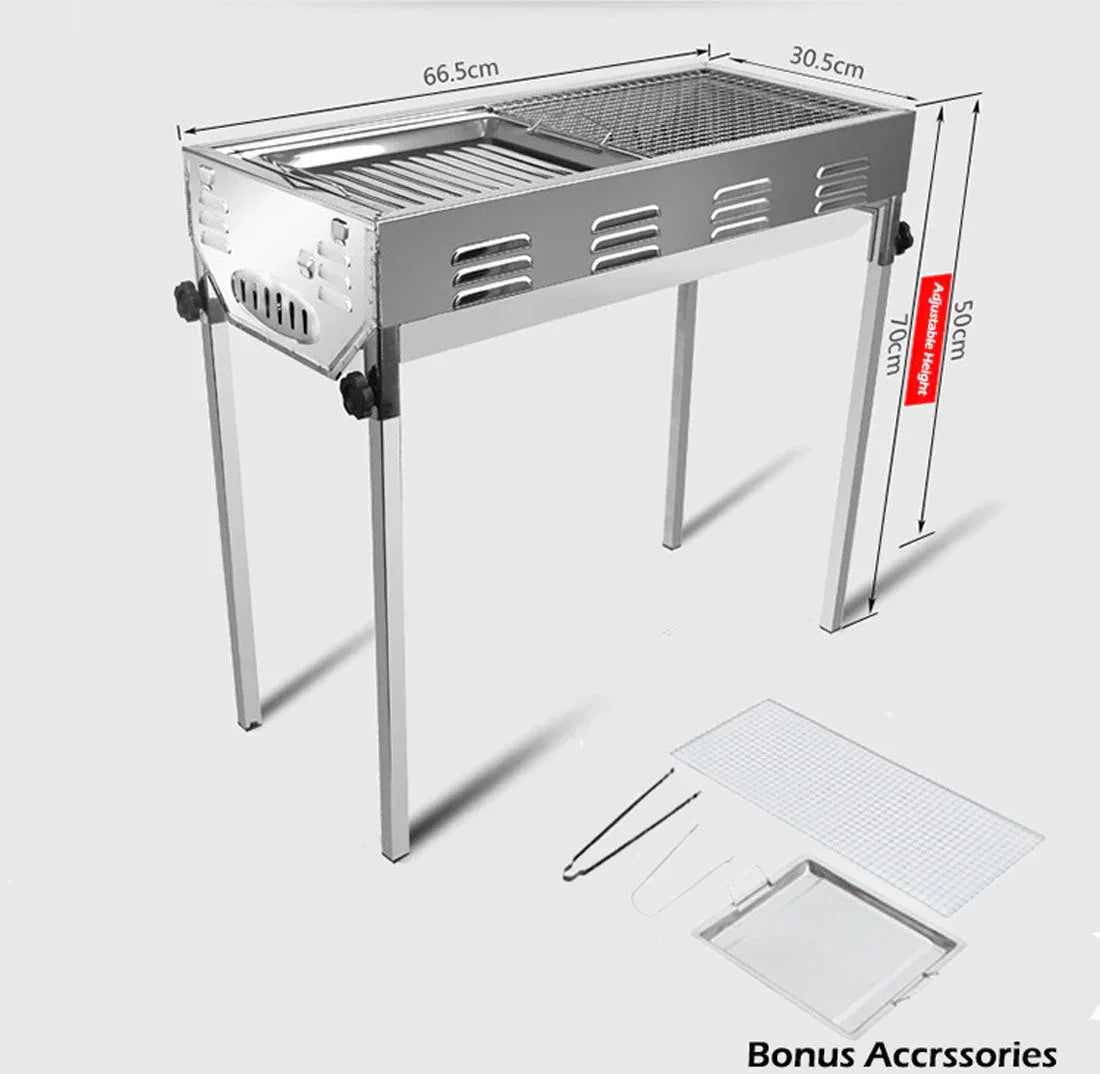Stainless Steel Portable Outdoor BBQ Barbecue Grill Set Charcoal Kebab Picnic Camping Sets Large - Mekamart Australia